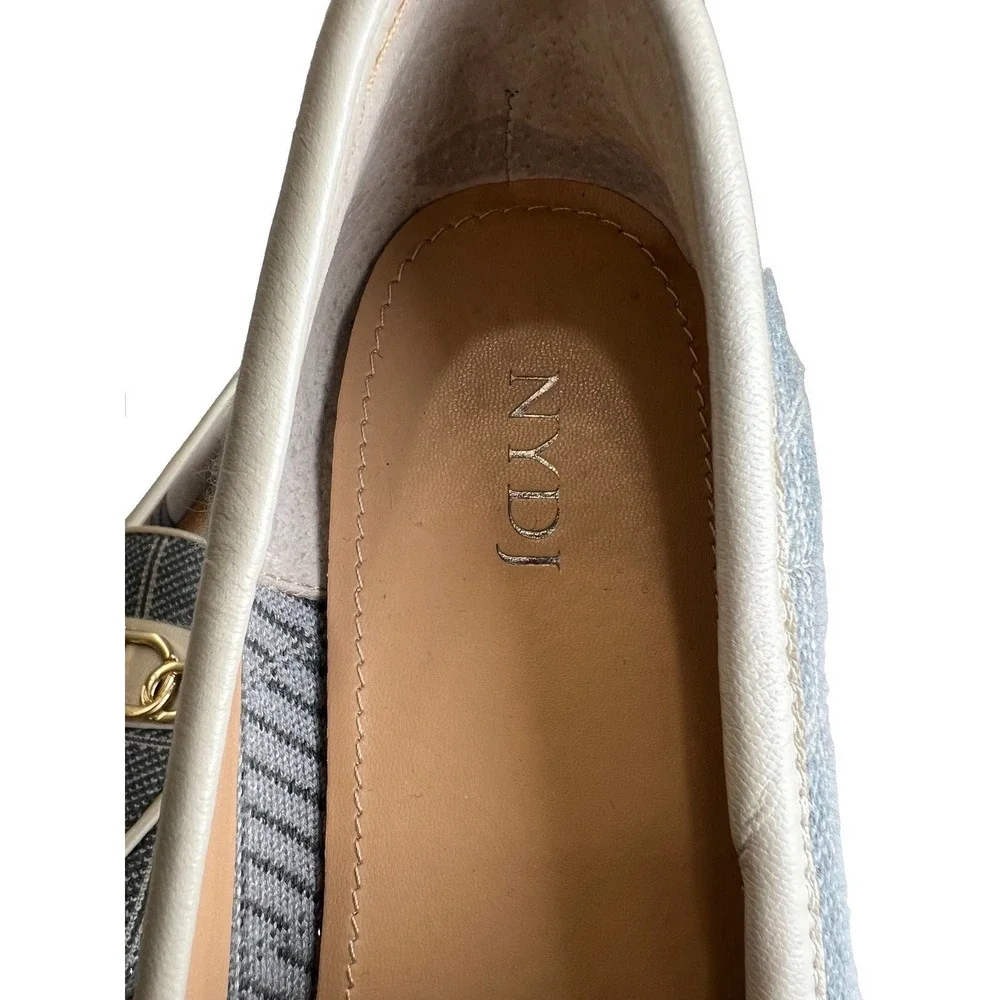 NYDJ  Women Edward Suede Wedge Shoes Sz 7.5M Grey Plaid Gold Buckle Comfort